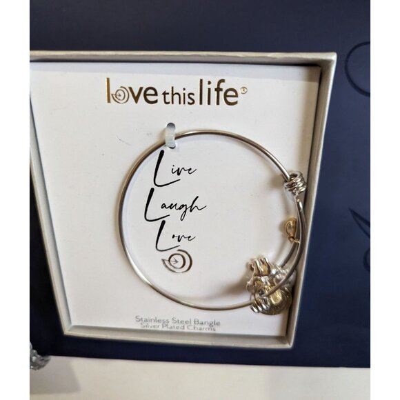 Love This Life Stainless Steel Bangle Bracelet With Charms  New - Picture 3 of 7